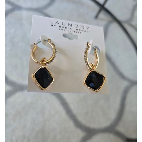 Laundry By Shelli Segal Gold Black Rhineatone Earrings New - Picture 2 of 5